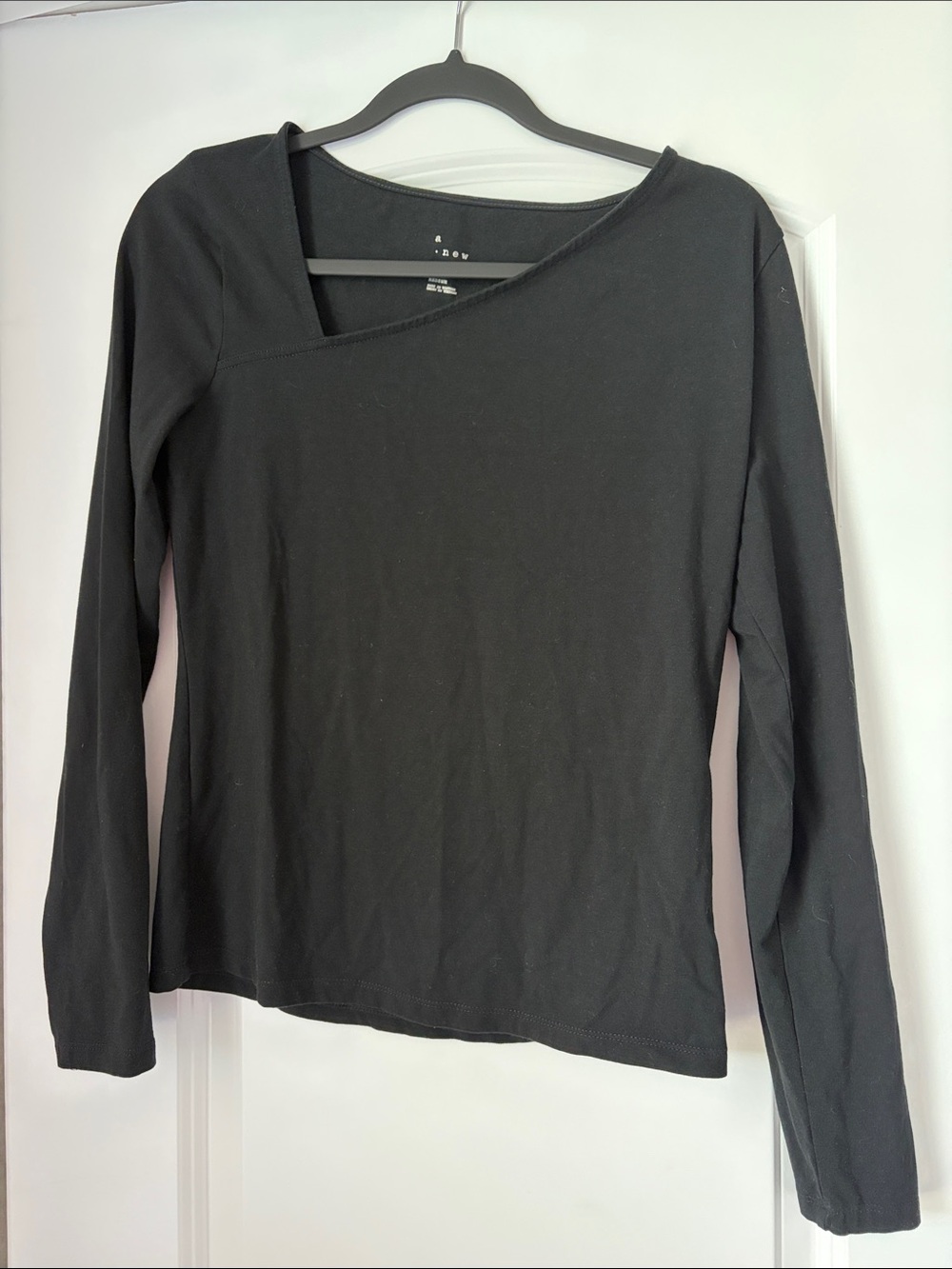 A New Day Black Long-Sleeve Asymmetric Neck Top